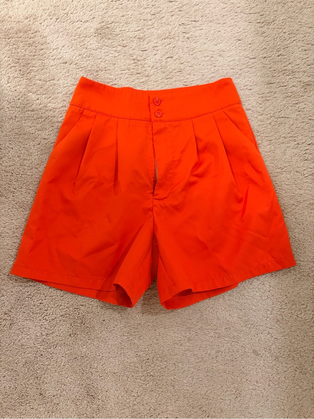 Vintage High Waisted Pleated Shorts Vibrant Bright Orange Size S #129